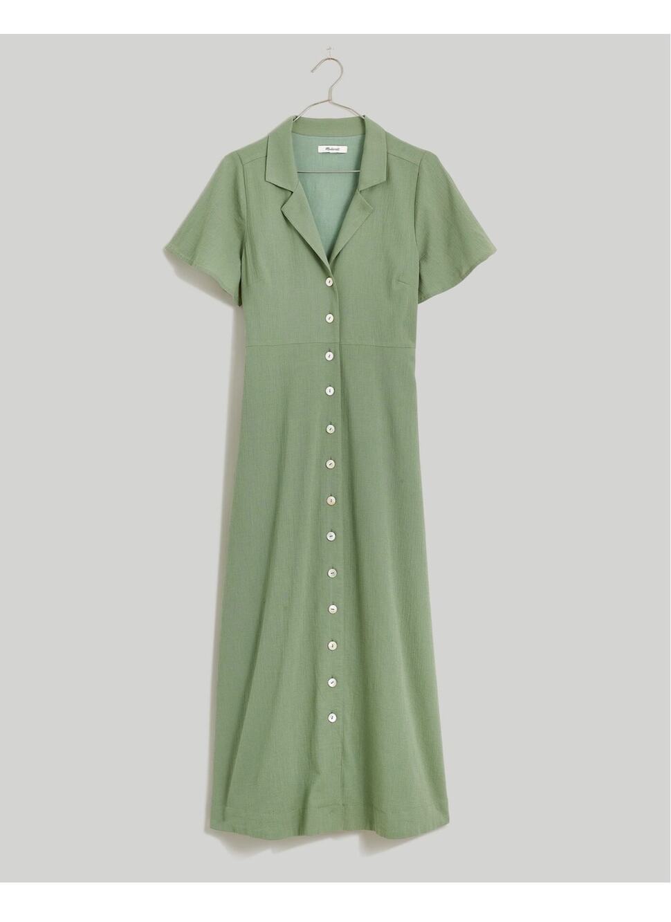 Madewell Crinkle Cotton Button-Front Midi Dress Size 2 Green NEW
